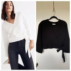 Madewell Texture & Thread Cropped Wrap Top Long Sleeve V-Neck Shirt Blouse GUC